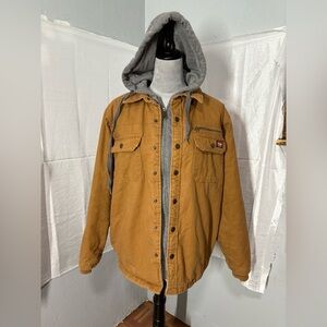 Wrangler Shirt Jacket Mens Small(34-36) Brown Workwear Core Hooded Zip/Snap Coat